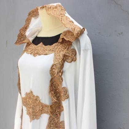 White Caftan Dress Handmade Embroidery For Wedding..