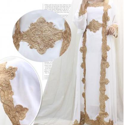 White Caftan Dress Handmade Embroidery For Wedding..