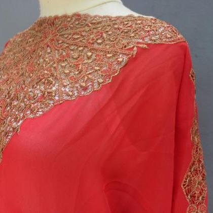 Fancy Red Caftan Dress Chiffon Embroidery Wedding..