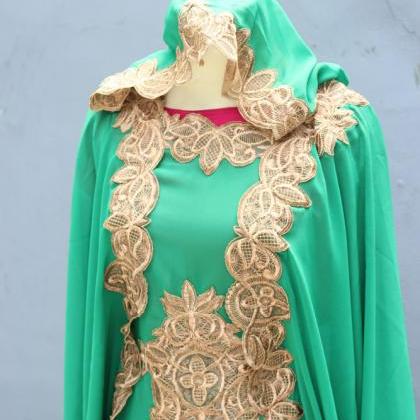 Green Kaftan Maxi Dress Caftan Dress With Fancy..