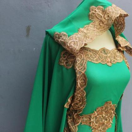 Full Embroidery Maxi Wedding Kaftan Dress Green..