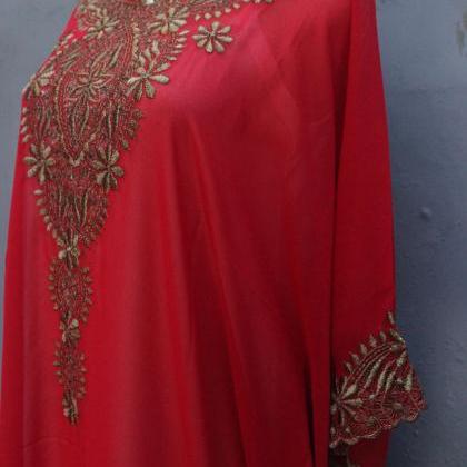 Elegant Red Caftan Dress Chiffon Wedding Summer..