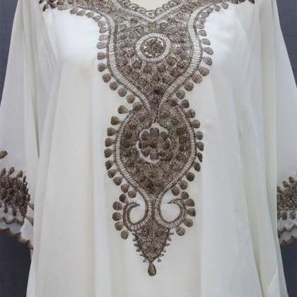 White Caftan Blouse Embroidery Dress Petite..