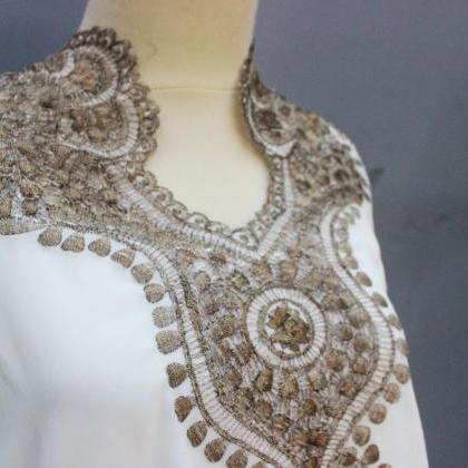 White Caftan Blouse Embroidery Dress Petite..