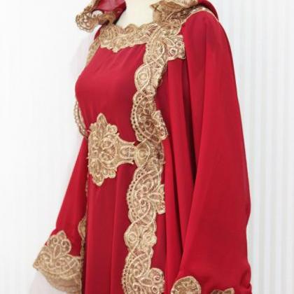 Red Maroon Hoodie Caftan Dress Petite Sheer..