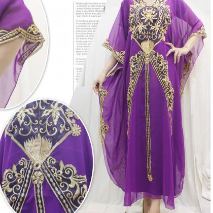 Fancy Maxi Dress Wedding Kaftan Dress Purple..