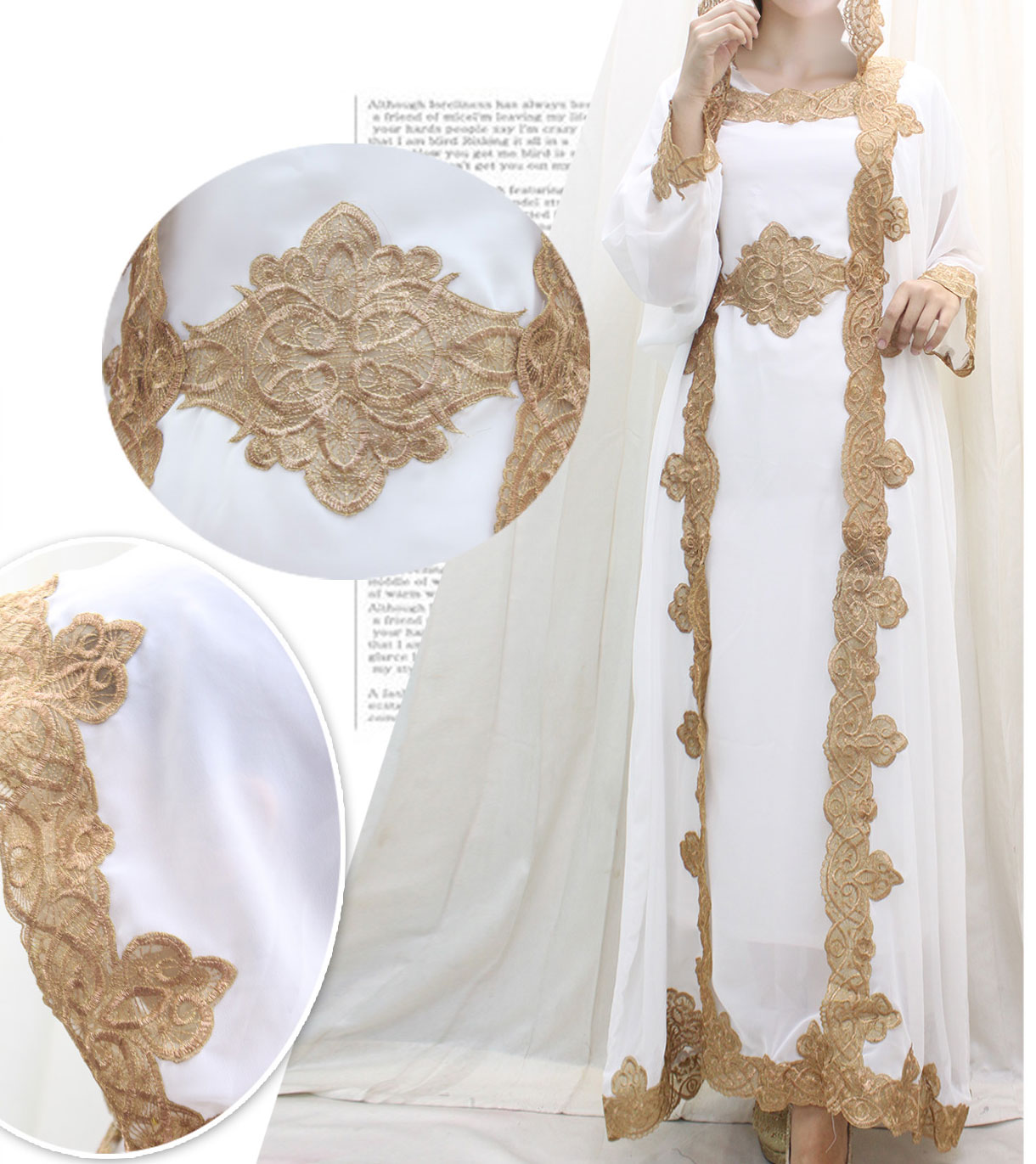 White Caftan Dress Handmade Embroidery For Wedding Bridesmaid Summer Party Kaftan Maxi Dress