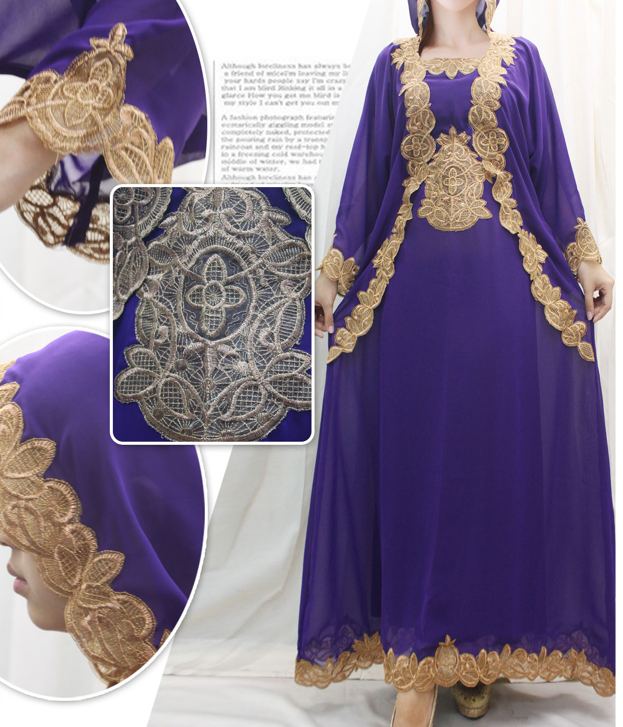 Fancy Gold Embroidery Great For Purple Caftan Dress With Wedding
