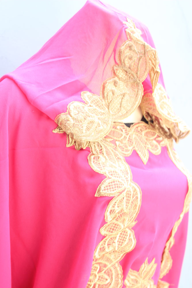 Embroidery Abaya Maxi Dress Kaftan Wedding Pink Chiffon Caftan Dress