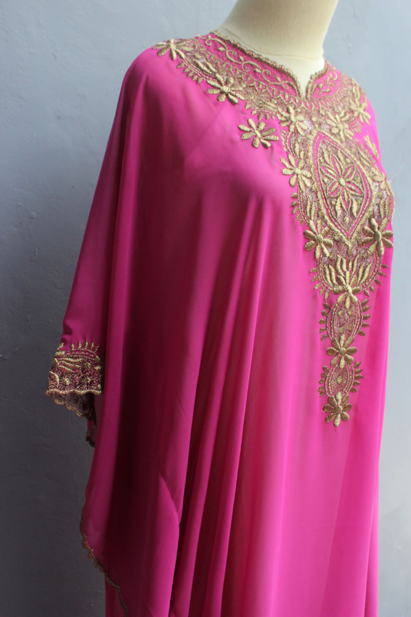 Fancy Purple Caftan Dress Chiffon Wedding Summer Party Kaftan Embroidery Dress
