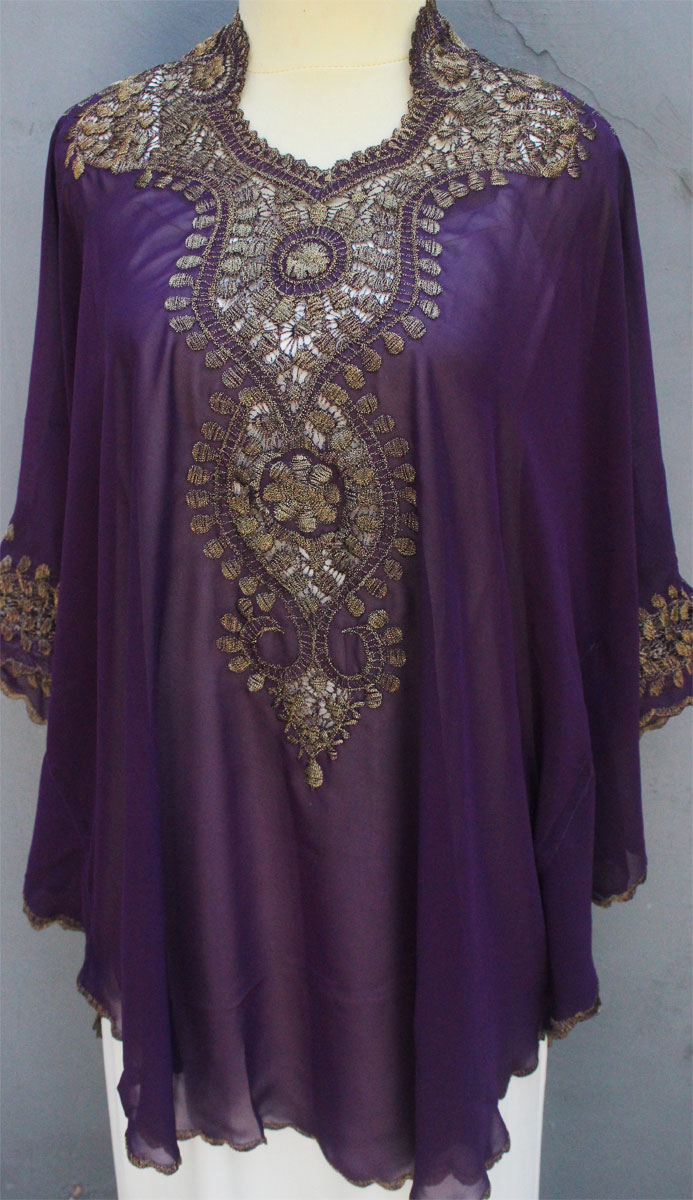 Wedding Summer Party Kaftan Dress Petite Purple Caftan Blouse Embroidery Dress Chiffon