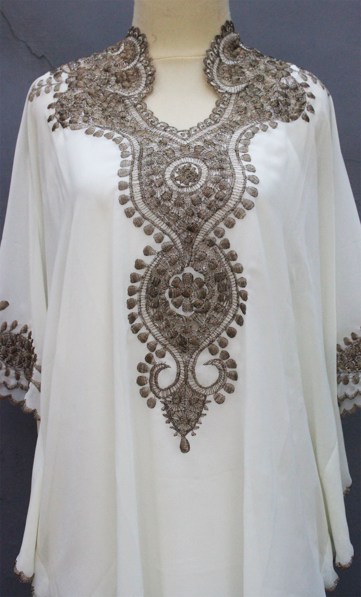 White Caftan Blouse Embroidery Dress Petite Chiffon Wedding Summer Party Kaftan Dress