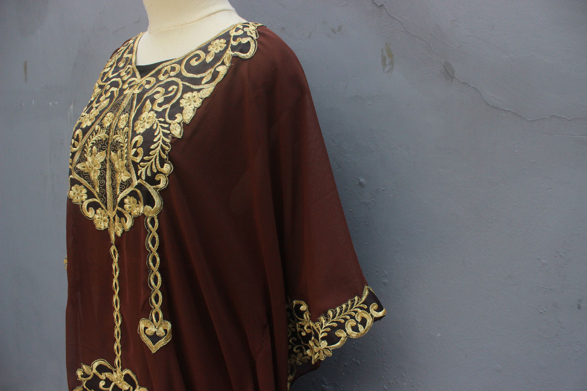 Party Summer Kaftan Maxi Dress Exclusive Dark Brown Caftan Dress With Fancy Gold Embroidery Great For Wedding Bridesmaid