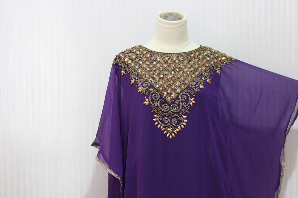 Gold Embroidery Dubai Abaya Caftan Maxi Dress Very Fancy Purple Sheer Chiffon Kaftan Moroccan