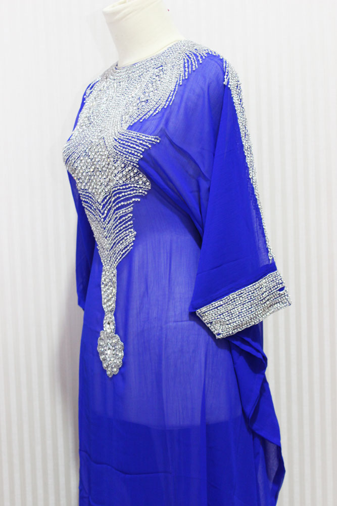 Petite Sheer Chiffon Wedding Maxi Dress Blue Caftan Kaftan Swarovski Dress Dubai Gold Embroidery