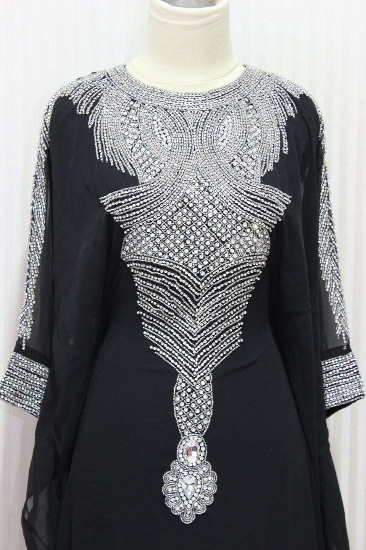 Black Caftan Kaftan Swarovski Dress Dubai Gold Embroidery Petite Sheer Chiffon Wedding Caftan Maxi Dress